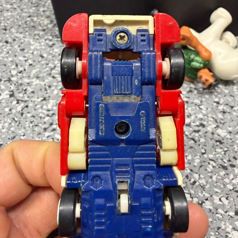 Vintage Tomy Singapore Red White Blue 6 Wheel Diecast Race Car Toy Retro Racing